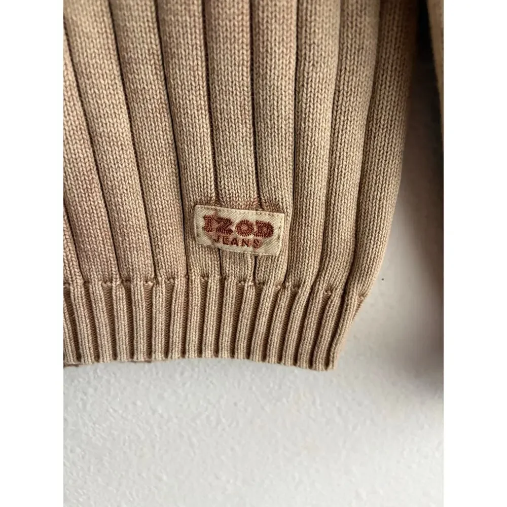 Vintage Izod Jeans Tan Chunky Cable Knit Fisherman Sweter minimalist neutral